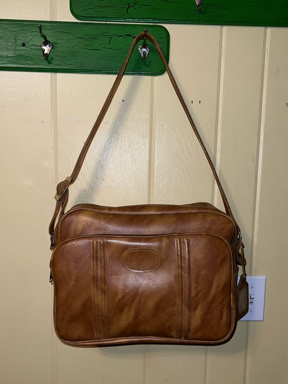 Vintage Brown Leather Travel Bag Retro Suitcase Shoulder Strap Carry On - Picture 4 of 11